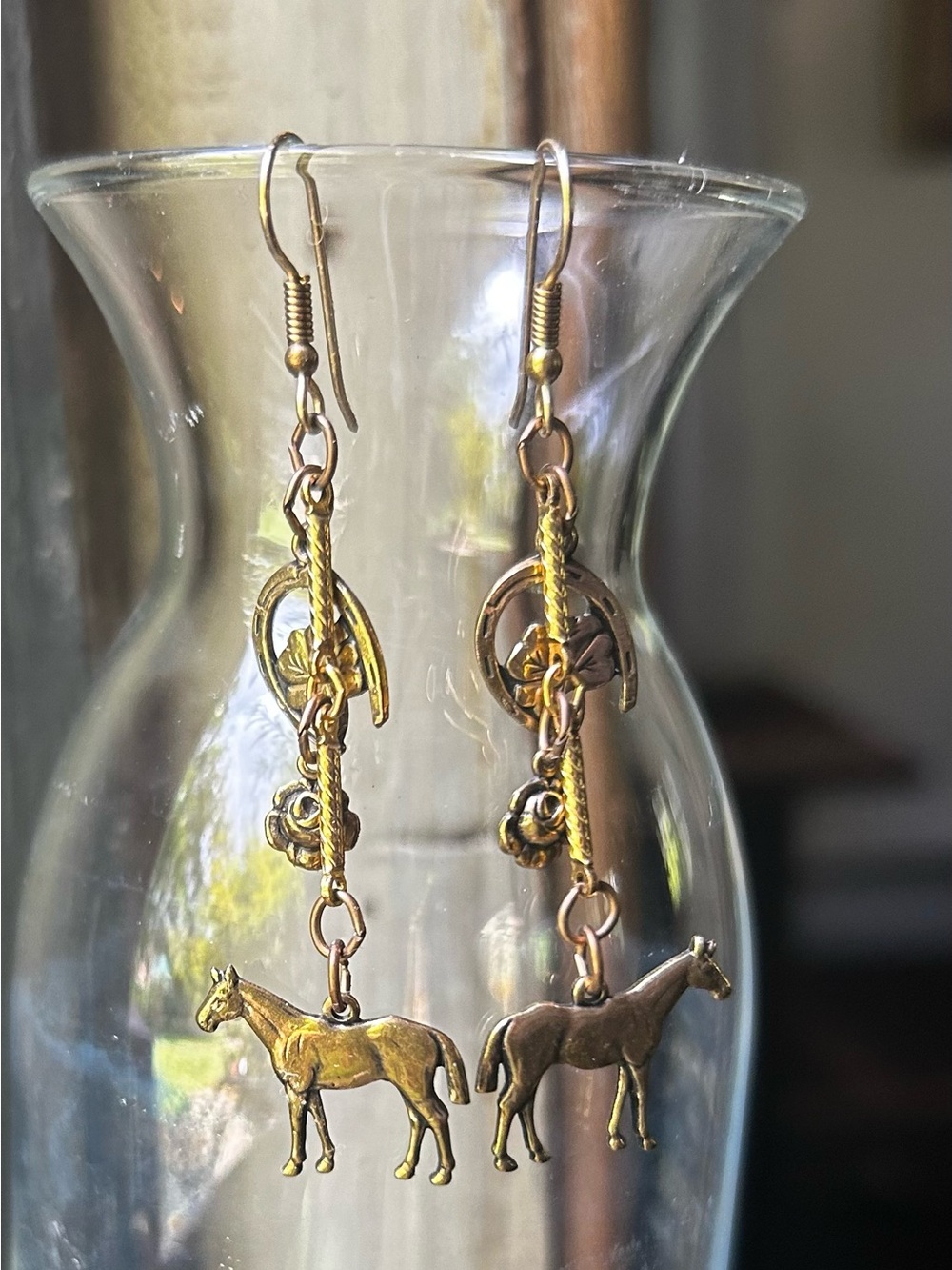 Gold-Tone Horse & Lucky Charm Dangle Earrings - Women Jewelry